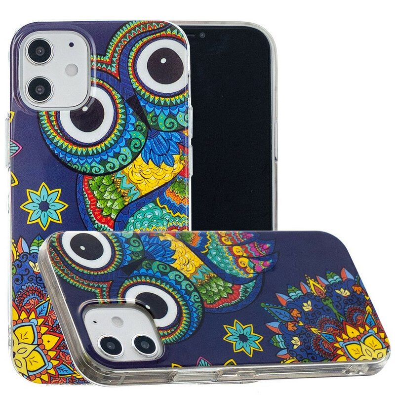 Cover iPhone 12 / 12 Pro Mandala Gufo Fluorescente