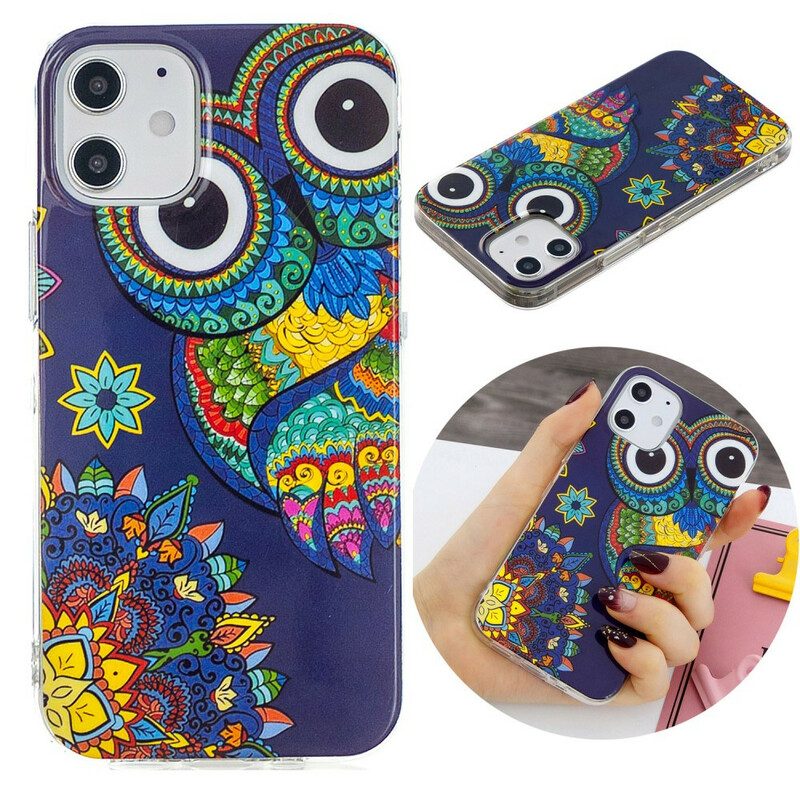 Cover iPhone 12 / 12 Pro Mandala Gufo Fluorescente