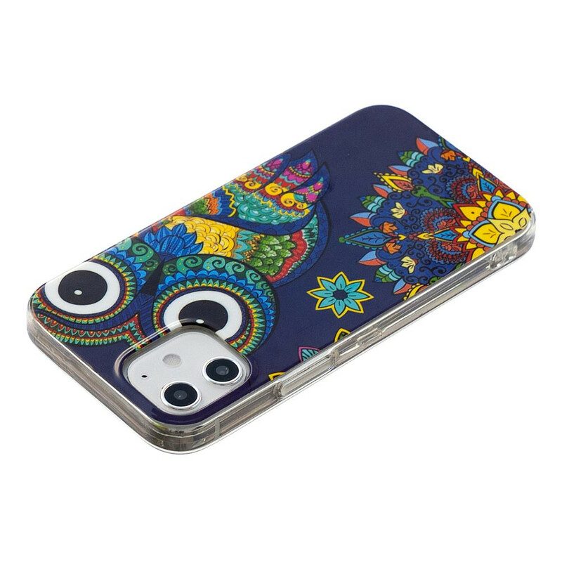 Cover iPhone 12 / 12 Pro Mandala Gufo Fluorescente