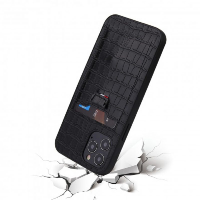 Cover iPhone 12 / 12 Pro Portacarte Stile Pelle Di Coccodrillo