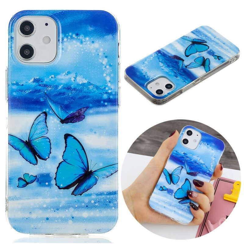 Cover iPhone 12 / 12 Pro Serie Di Farfalle Fluorescenti