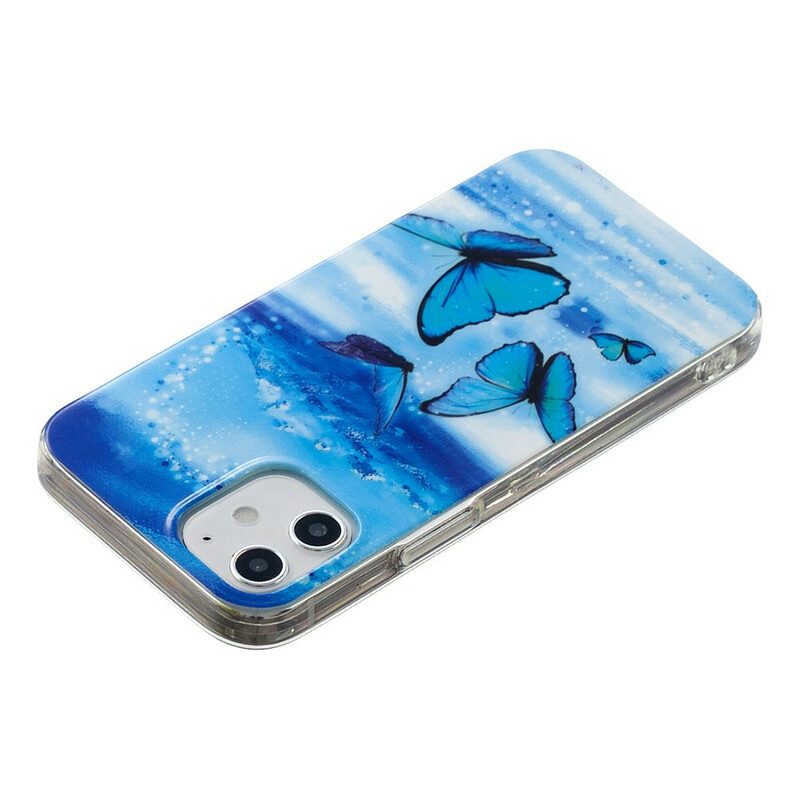Cover iPhone 12 / 12 Pro Serie Di Farfalle Fluorescenti