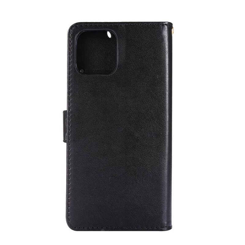 Custodia in pelle iPhone 12 / 12 Pro Cordino Farfalle E Fiori
