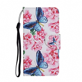 Custodia in pelle iPhone 12 / 12 Pro Farfalle E Cordino