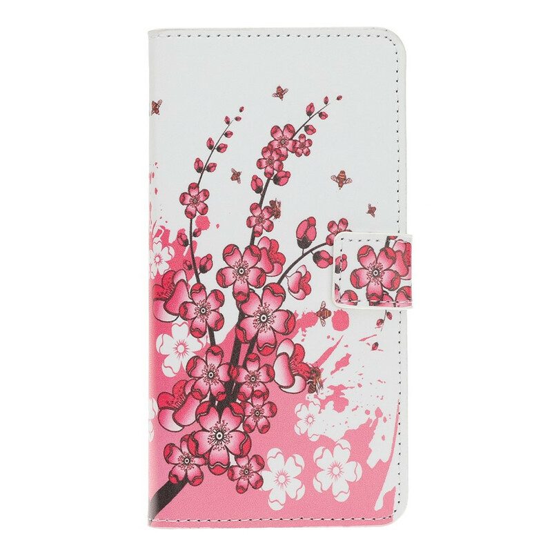 Custodia in pelle iPhone 12 / 12 Pro Fiori Tropicali