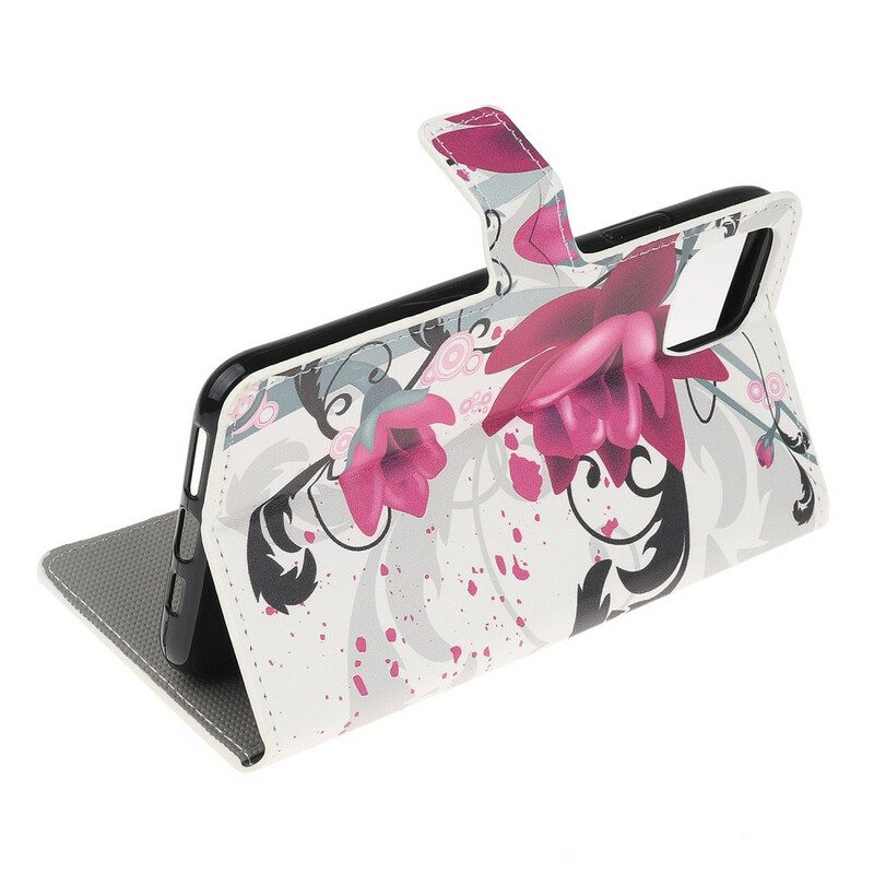 Custodia in pelle iPhone 12 / 12 Pro Fiori Tropicali