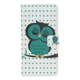 Custodia in pelle iPhone 12 / 12 Pro Gufo Addormentato
