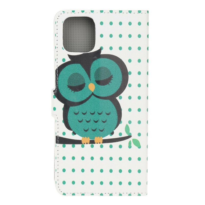 Custodia in pelle iPhone 12 / 12 Pro Gufo Addormentato