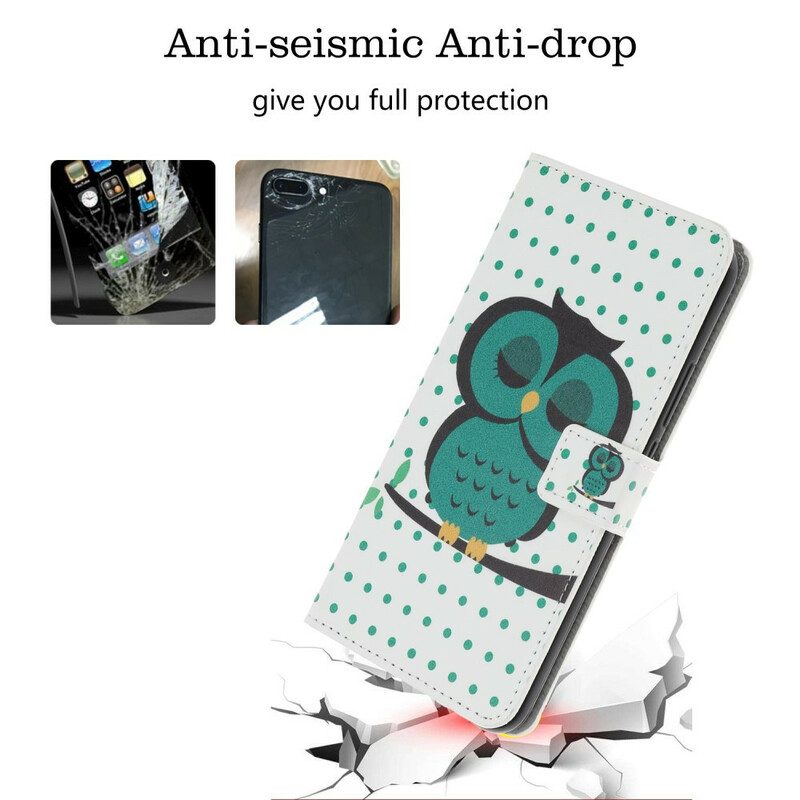 Custodia in pelle iPhone 12 / 12 Pro Gufo Addormentato