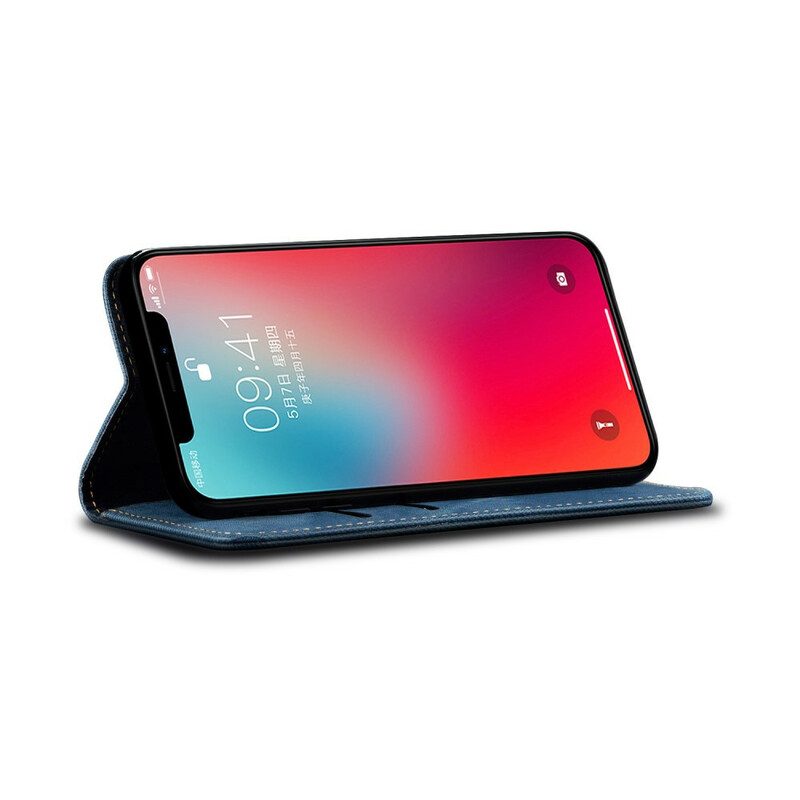 Folio Cover iPhone 12 / 12 Pro Custodia in pelle Trama Di Jeans In Ecopelle