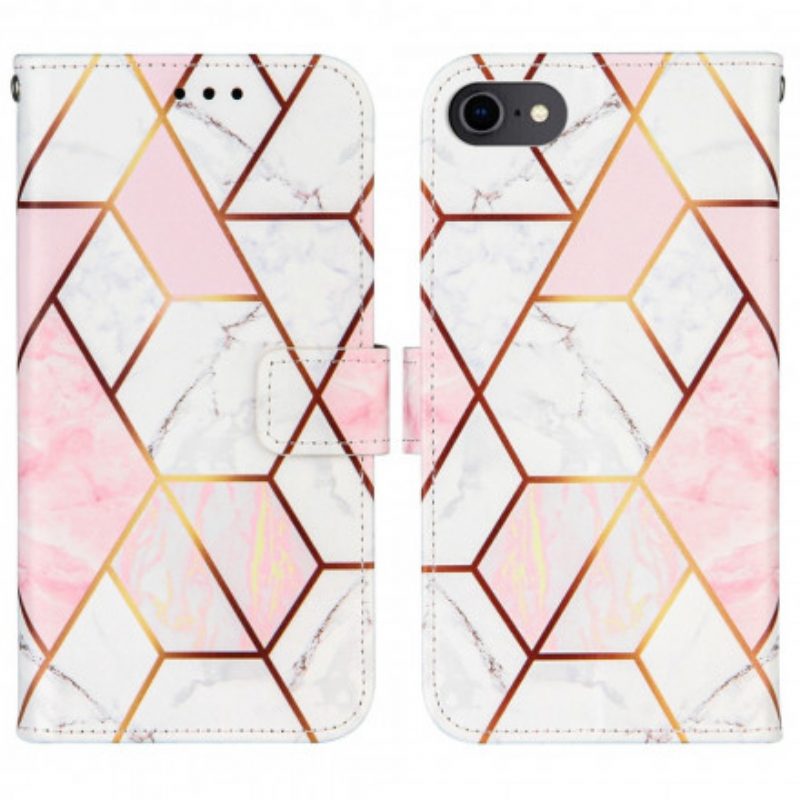 Custodia A Portafoglio iPhone SE 3 / SE 2 / 8 / 7 Marmo Con Cordino