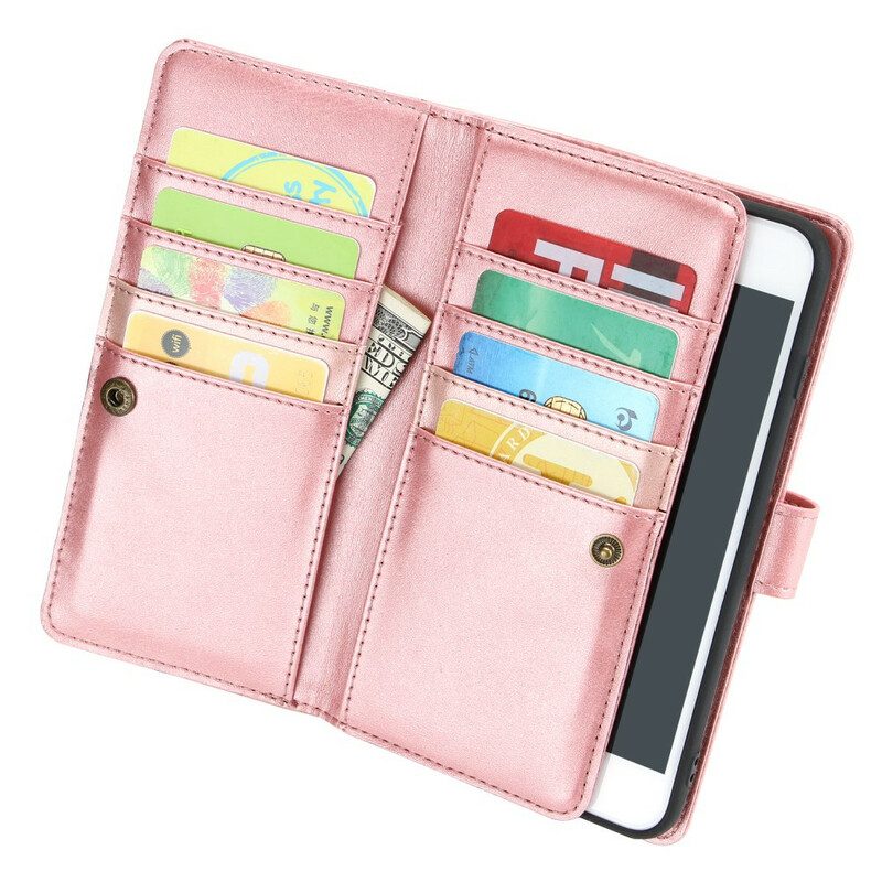 Custodia in pelle iPhone SE 3 / SE 2 / 8 / 7 Multi-card Effetto Pelle Con Cordino