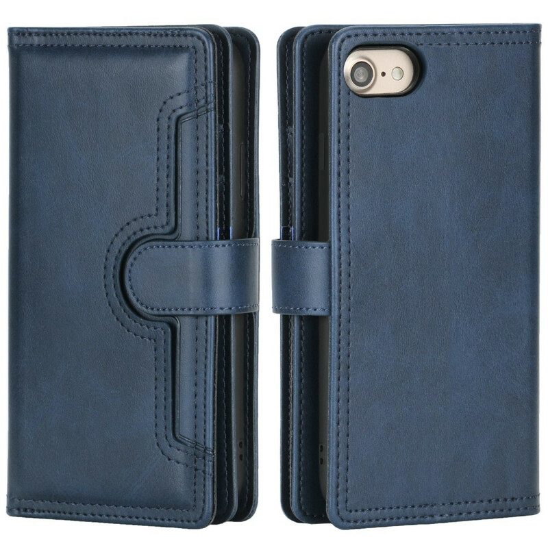 Custodia in pelle iPhone SE 3 / SE 2 / 8 / 7 Multi-card Effetto Pelle Con Cordino