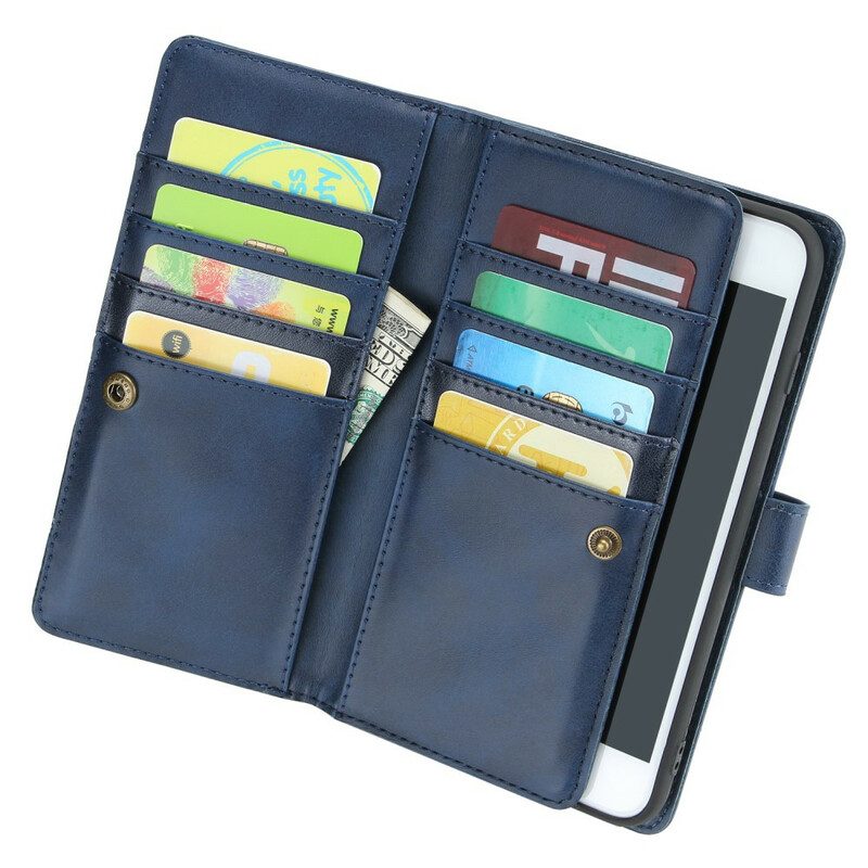 Custodia in pelle iPhone SE 3 / SE 2 / 8 / 7 Multi-card Effetto Pelle Con Cordino