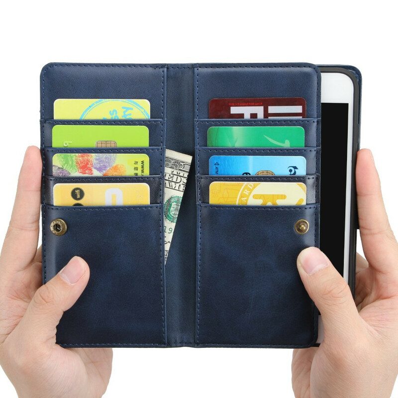 Custodia in pelle iPhone SE 3 / SE 2 / 8 / 7 Multi-card Effetto Pelle Con Cordino