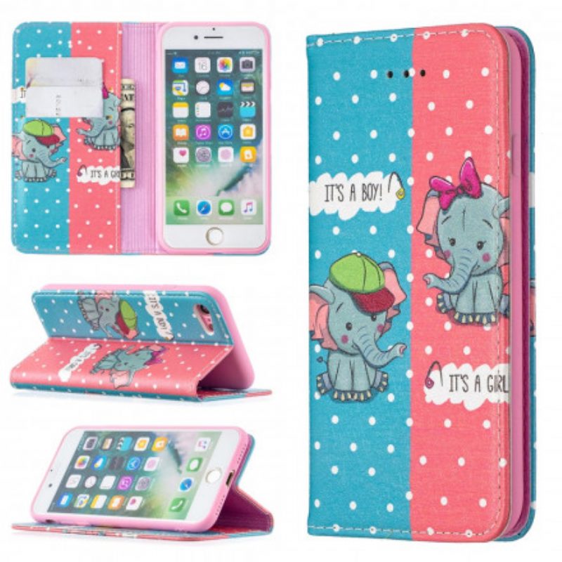 Folio Cover iPhone SE 3 / SE 2 / 8 / 7 Custodia in pelle Elefantini