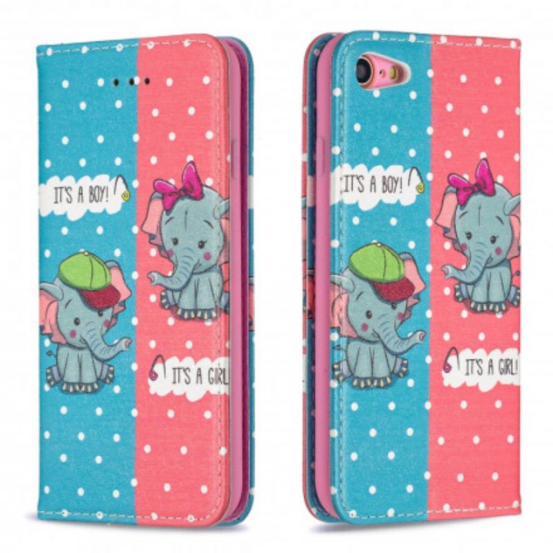 Folio Cover iPhone SE 3 / SE 2 / 8 / 7 Custodia in pelle Elefantini