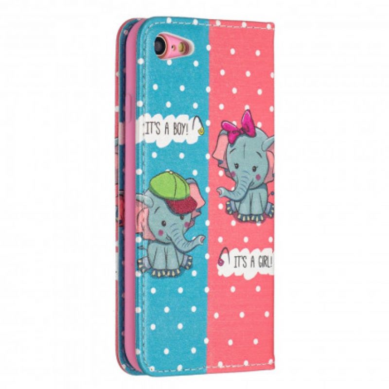 Folio Cover iPhone SE 3 / SE 2 / 8 / 7 Custodia in pelle Elefantini