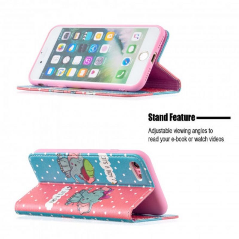 Folio Cover iPhone SE 3 / SE 2 / 8 / 7 Custodia in pelle Elefantini