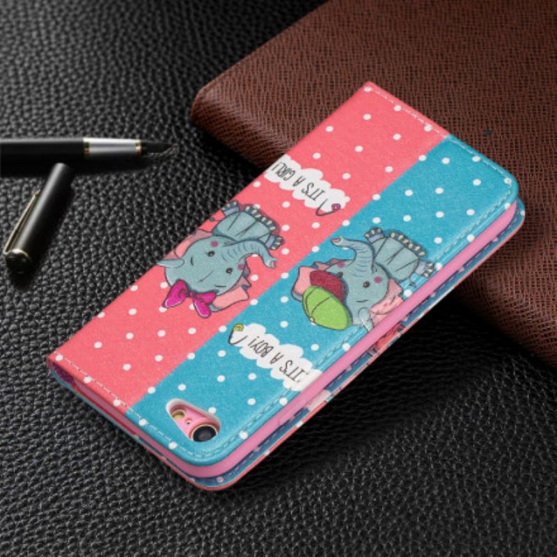 Folio Cover iPhone SE 3 / SE 2 / 8 / 7 Custodia in pelle Elefantini