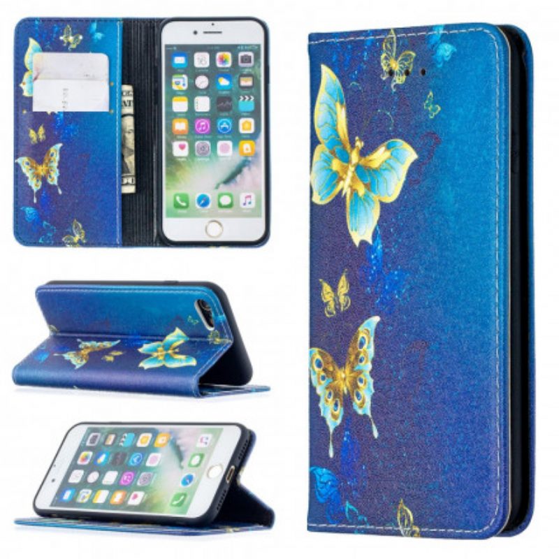 Folio Cover iPhone SE 3 / SE 2 / 8 / 7 Custodia in pelle Farfalle Colorate