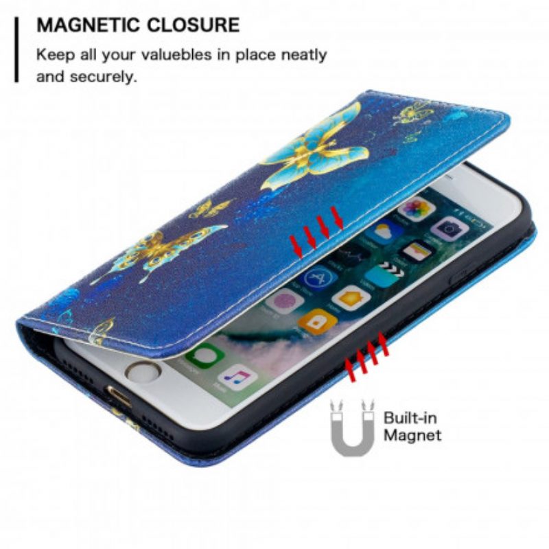 Folio Cover iPhone SE 3 / SE 2 / 8 / 7 Custodia in pelle Farfalle Colorate