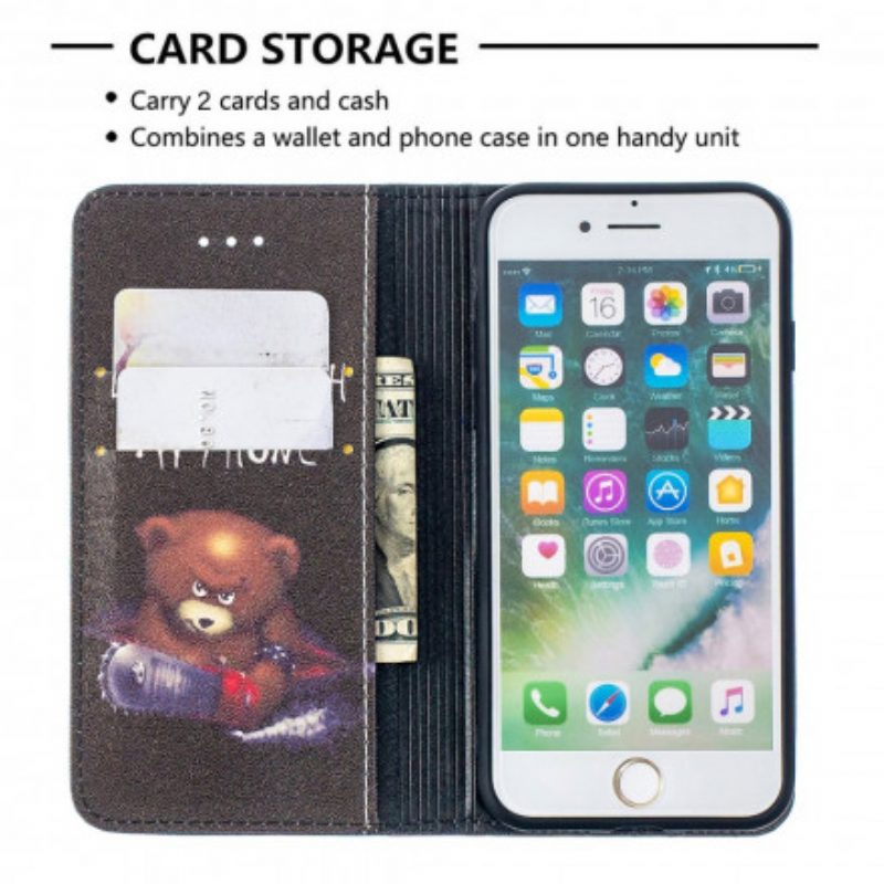 Folio Cover iPhone SE 3 / SE 2 / 8 / 7 Custodia in pelle Orso Pericoloso