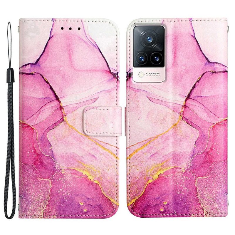 Custodia in pelle Vivo V21 5G Marmo Con Cordino