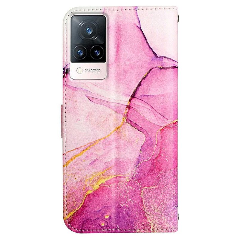 Custodia in pelle Vivo V21 5G Marmo Con Cordino