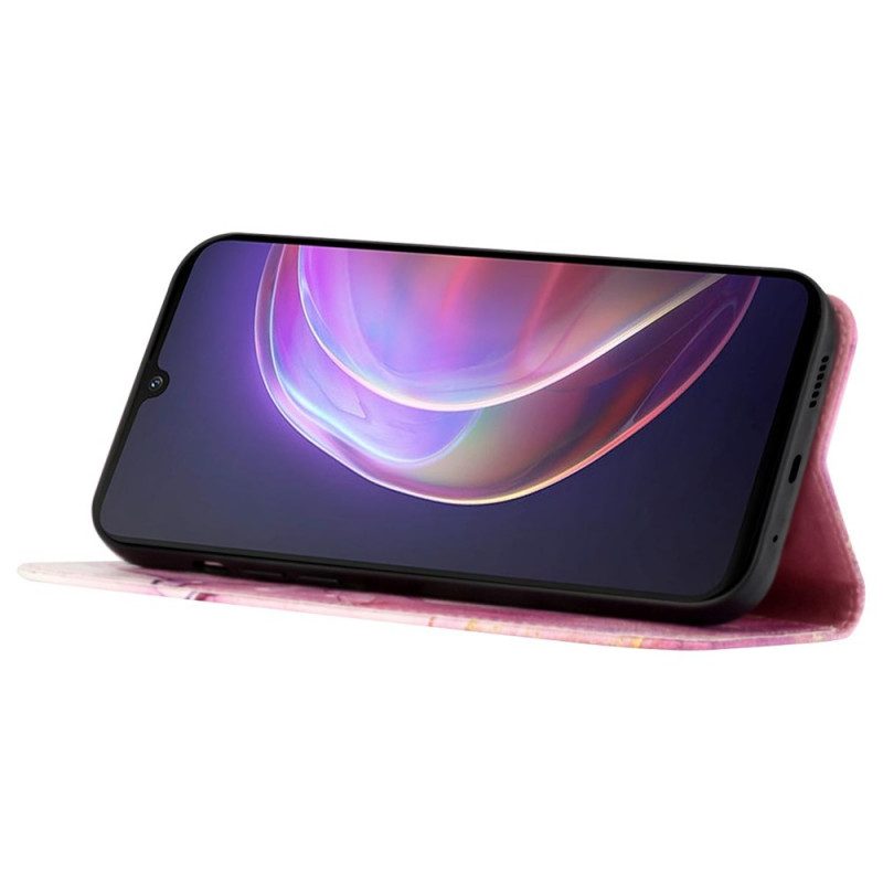Custodia in pelle Vivo V21 5G Marmo Con Cordino