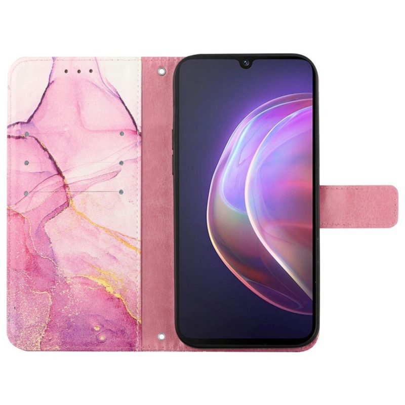 Custodia in pelle Vivo V21 5G Marmo Con Cordino
