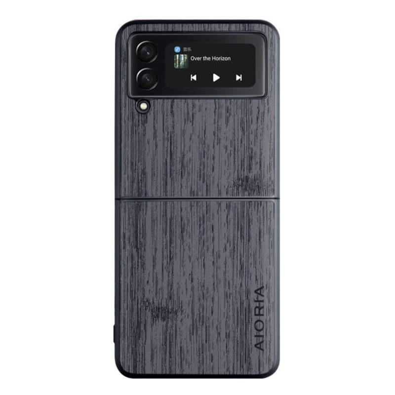 Folio Cover Samsung Galaxy Z Flip 4 Custodia in pelle Aioria Legno