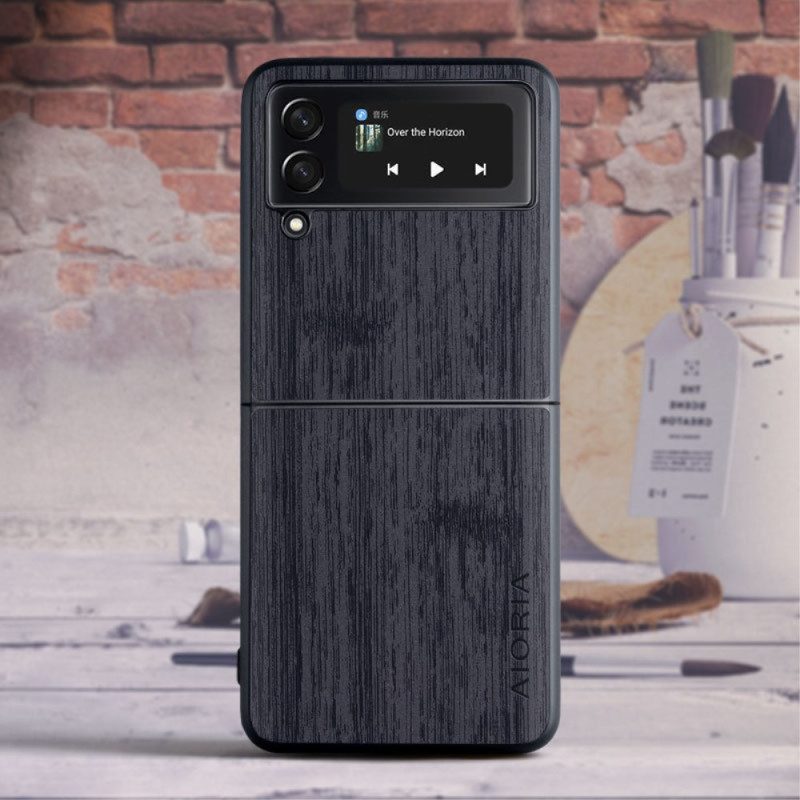 Folio Cover Samsung Galaxy Z Flip 4 Custodia in pelle Aioria Legno