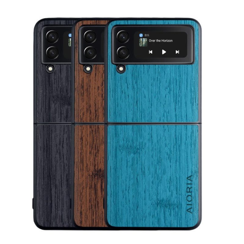 Folio Cover Samsung Galaxy Z Flip 4 Custodia in pelle Aioria Legno