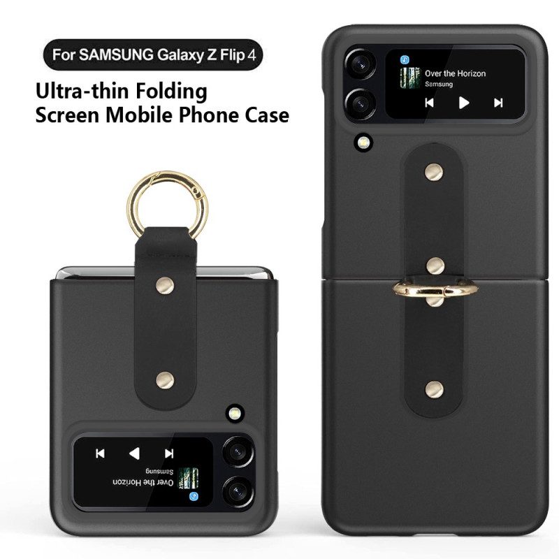 Folio Cover Samsung Galaxy Z Flip 4 Custodia in pelle Anello Di Metallo