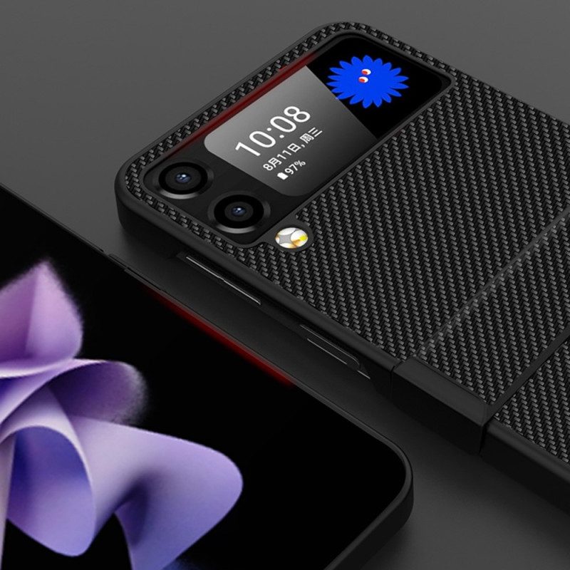 Folio Cover Samsung Galaxy Z Flip 4 Custodia in pelle Cerniera Laterale Sporgenza In Fibra Di Carbonio