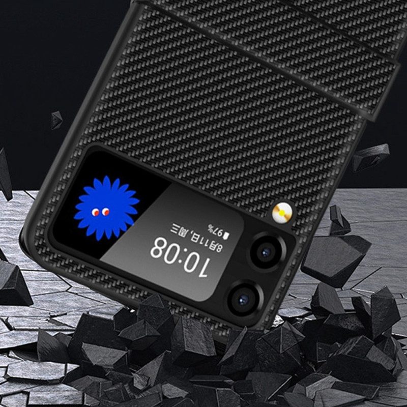 Folio Cover Samsung Galaxy Z Flip 4 Custodia in pelle Cerniera Laterale Sporgenza In Fibra Di Carbonio