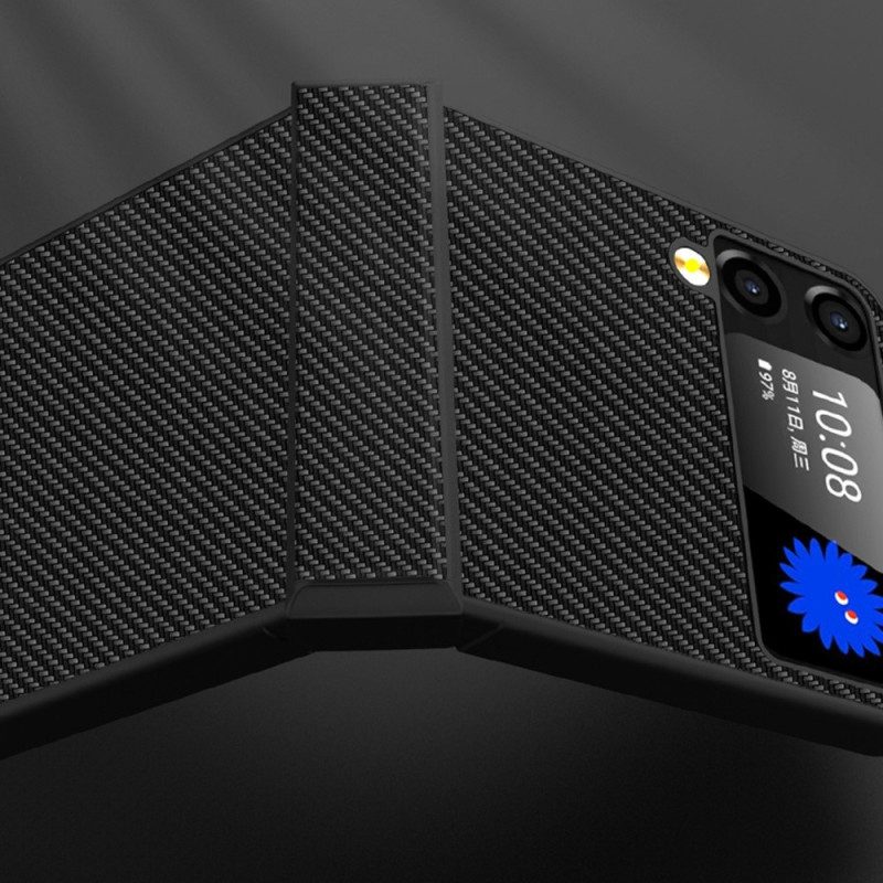 Folio Cover Samsung Galaxy Z Flip 4 Custodia in pelle Cerniera Laterale Sporgenza In Fibra Di Carbonio