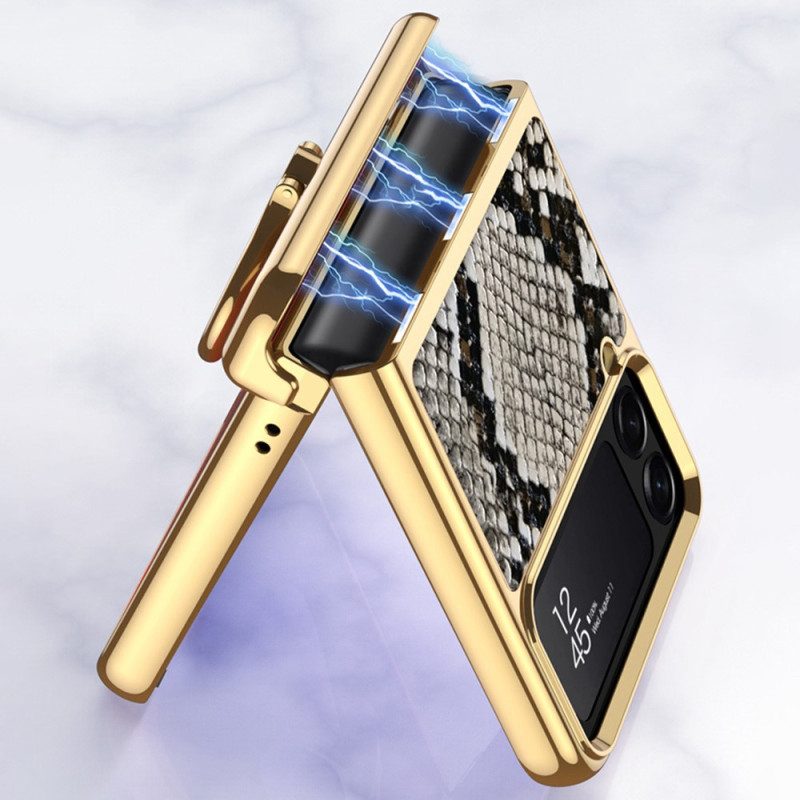 Folio Cover Samsung Galaxy Z Flip 4 Custodia in pelle Coccodrillo Con Moschettone Gkk