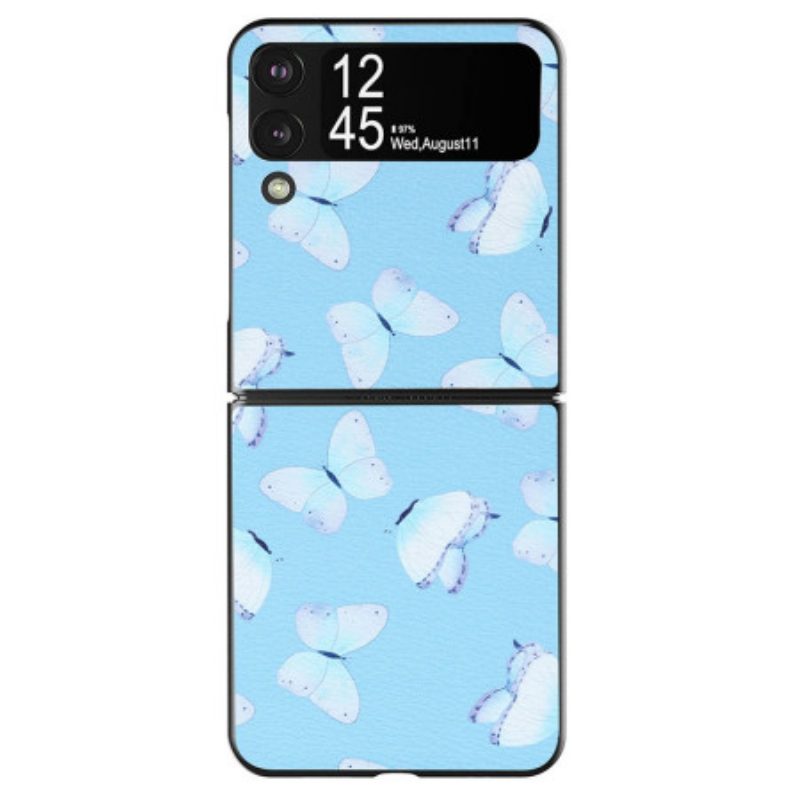 Folio Cover Samsung Galaxy Z Flip 4 Custodia in pelle Farfalle In Ecopelle