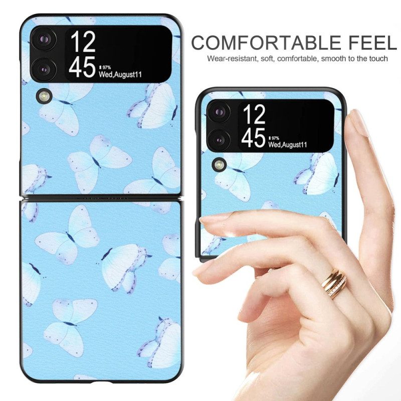 Folio Cover Samsung Galaxy Z Flip 4 Custodia in pelle Farfalle In Ecopelle