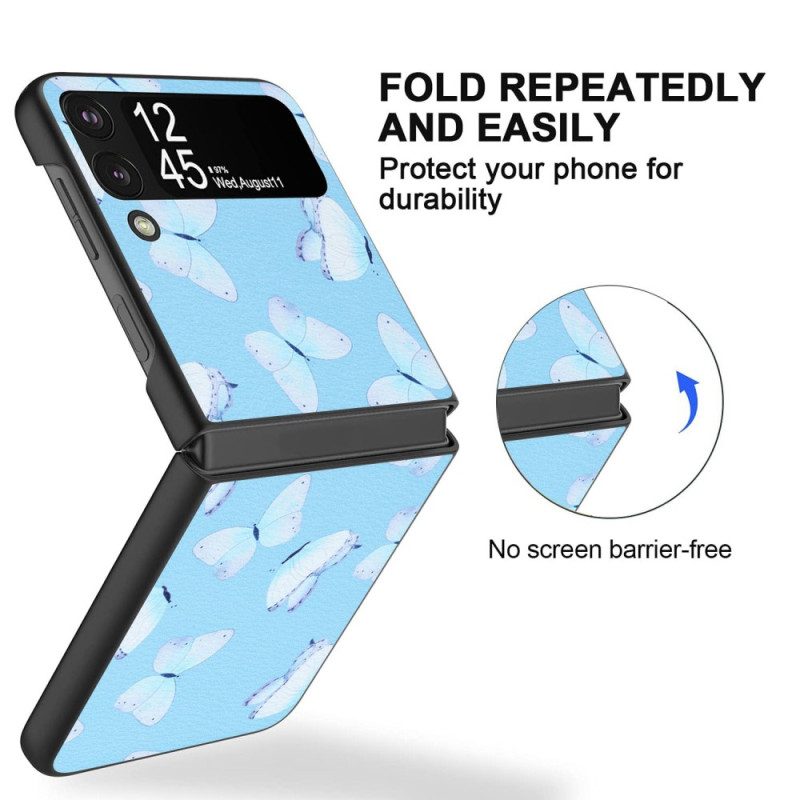 Folio Cover Samsung Galaxy Z Flip 4 Custodia in pelle Farfalle In Ecopelle