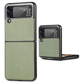 Folio Cover Samsung Galaxy Z Flip 4 Custodia in pelle Fibra Di Carbonio Testurizzata