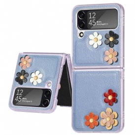 Folio Cover Samsung Galaxy Z Flip 4 Custodia in pelle Fiori In Ecopelle