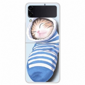 Folio Cover Samsung Galaxy Z Flip 4 Custodia in pelle Gattino Addormentato