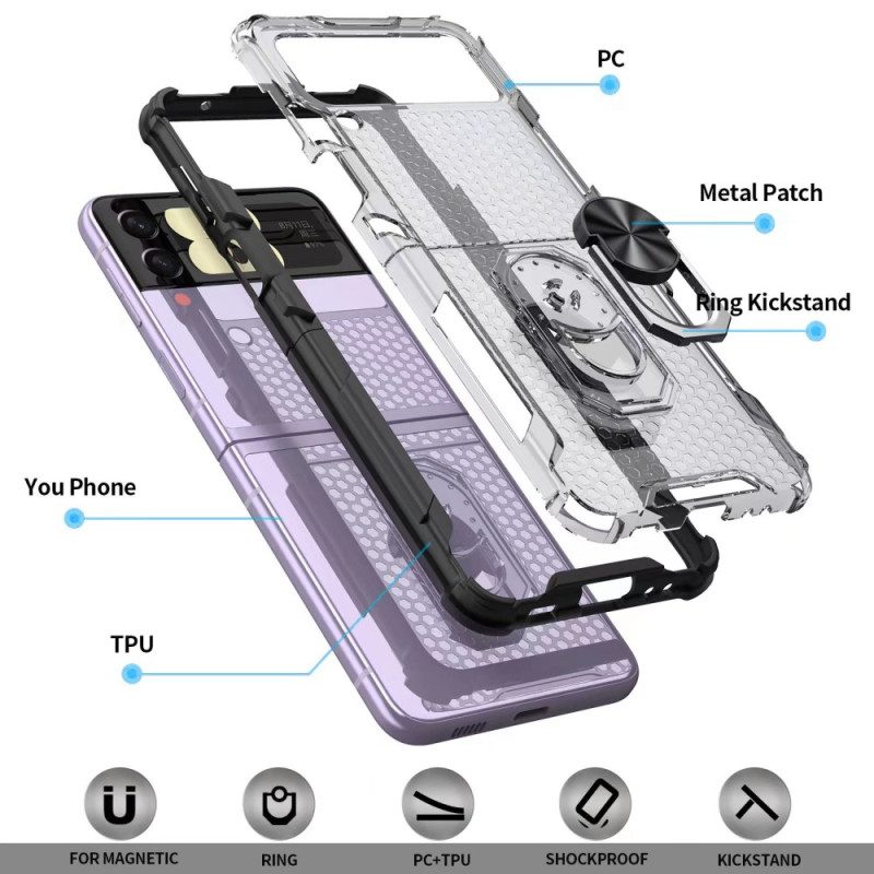 Folio Cover Samsung Galaxy Z Flip 4 Custodia in pelle Nido D'ape Con Anello-supporto