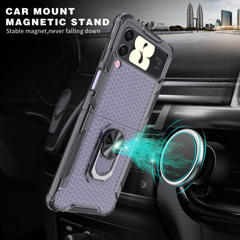 Folio Cover Samsung Galaxy Z Flip 4 Custodia in pelle Nido D'ape Con Anello-supporto
