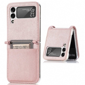 Folio Cover Samsung Galaxy Z Flip 4 Custodia in pelle Portacarte In Pelle Stile Litchi