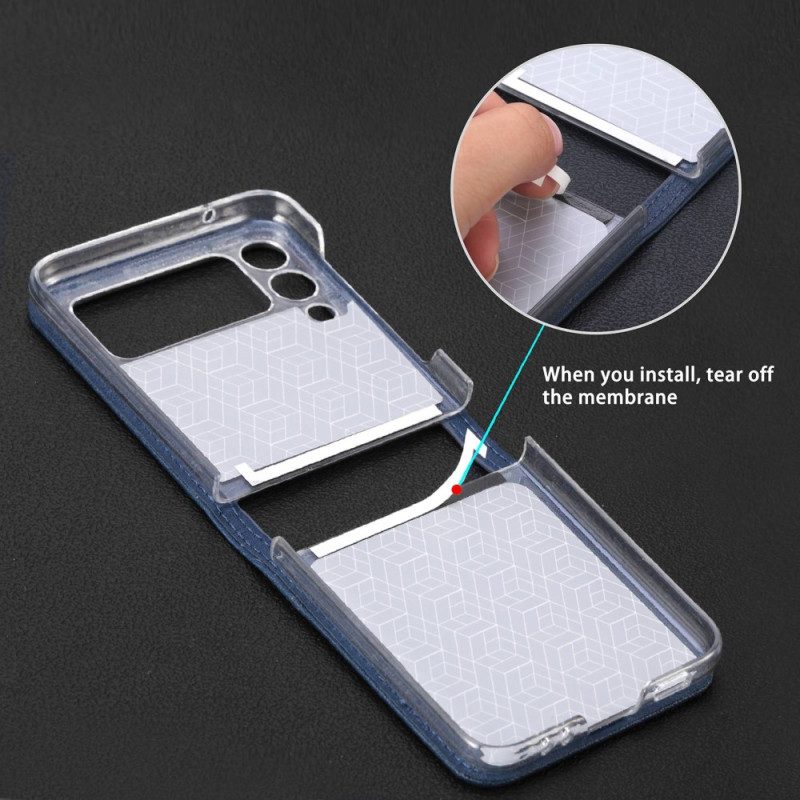 Folio Cover Samsung Galaxy Z Flip 4 Custodia in pelle Portacarte In Pelle Stile Litchi