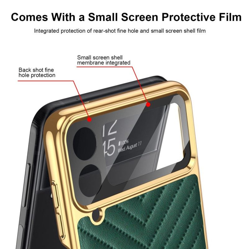 Folio Cover Samsung Galaxy Z Flip 4 Custodia in pelle Stile In Pelle Con Anello Gkk